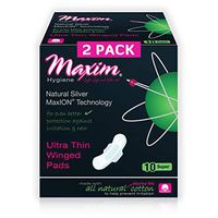 MaxION Cotton Maxi Pads Super 100% Cotton Winged Menstrual Pads Natural Ion Odor Protection Feminine Pads Chlorine Free, Chemical Free, Eco Friendly, 2 Packs of 10