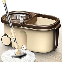 Washable mop Stainless Steel Deluxe 360 Spin Mop With 3 Microfiber Mop Heads Rotating Bucket Mop With Bucket Rotating Bucket Cleaning free hand rub floor mop (Color : Beige, Size : One size)
