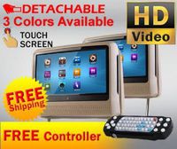 Dual 9" Beige Digital LED Detachable Headrest DVD Player Monitors, Built in Games, Dual Channel Wireless Headphones