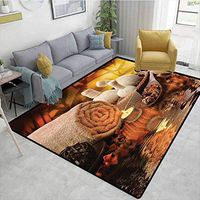 Bigdatastore Spa Decor Plants Door Mats Outside Funny, Outdoor Spa Massage Setting at Sunset with Candlelight Reflections Culture, Fashionable High Class Living Bedroom Rugs(2'x 6')