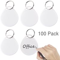 Uniclife Round Plastic Key Tags with Split Ring, White Label, 100 Pack