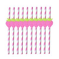 OUNONA 10pcs Hawaiian Party Paper Straws Strawberry Decorative Drinking Straws