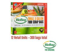 BioBag, The Original Compostable Bag, Kitchen Food Scrap Bags, ASTMD6400 Certified 100% Compostable Bags, Biodegradable Products Institute & VINCOTTE OK Home Certified, Non GMO, 3 Gallon, 300 Count