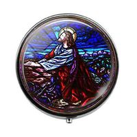 Jesus Christ Praying Stained Art Picture - Art Photo Pill Box - Charm Pill Box - Glass Candy Box