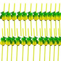 Disposable Bendy Flexible Drinking Straws Pick for Table Décor Tropical Drink Cocktail Soft Drinks Luau Hawaii Beach Party Supplies (24PCS,Yellow, Pineapple)