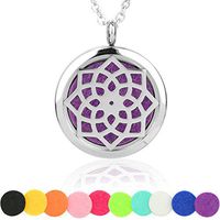 Bestwish Stainless Steel Lotus Flower Aromatherapy Essential Oil Diffuser Locket Pendant Necklace with 10 Refill Pads and 24" Chain