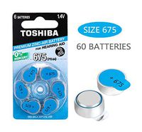 Toshiba Premium Zinc Hearing Aid Batteries,1.4V Size 675,PR44, 60-Count