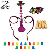 Zebra Smoke Series: 21" 2 Hose Medium Jewel (A1) Hookah Complete Set Combo KIT w/Instant Charcoal (Like Three Kings Charcoal), Zebra smoke: Tanya Series (Purple)