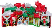 Christmas Gift Bag Variety Pack (60 Pieces) - 15 High Quality Gift Bags Various Sizes - 15 Sheets of Each Green, Red, and White Tissue Paper - iDeal Brandz (Santa)