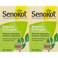 Senokot Regular Strength, 100 Count Tablets, Natural Vegetable Laxative Ingredient Senna for Gentle Dependable Overnight Relief of Occasional Constipation, 2 Count
