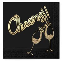 Cheers Celebration Black Pack 100 Napkins Gold Foil Cocktail
