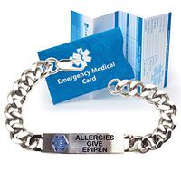 Pre-Engraved"Allergies Give EPIPEN" Traditional Stainless Steel Medical ID Bracelet for Men