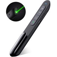DinoFire Wireless Presenter Rechargeable Green Light Hyperlink Volume Control USB Presentation Powerpoint Clicker Remote Control Slide Advancer 2.4GHz