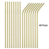 Brightbuy Set of 48 Stainless Steel Metal Straws 8.5'' Reusable Drinking Straws For 20oz Tumblers Yeti 6mm Diameter (24 Straight + 24 Bent) (Gold)