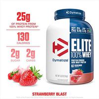 Dymatize Elite 100% Whey Protein Powder, 25g Protein, 5.5g BCAAs & 2.7g L-Leucine, Quick Absorbing & Fast Digesting for Optimal Muscle Recovery, Strawberry Blast, 5 Pound