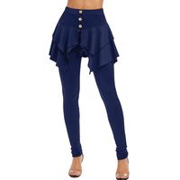 Armfre Bottom Women's High Waisted Skirted Leggings Tights Athletic Skorts Running Yoga Pants Button up Irregular Hem Elastic Skirt Long Skinny Pants Blue XXL