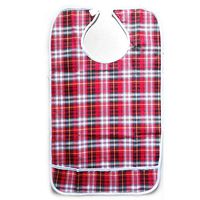 JINTAOFA Dining Clothing Protectors, Adult Mealtime Protector, Patient Bibs, Double Layer Thickening Waterproof Pocket Bib, Red Lattice