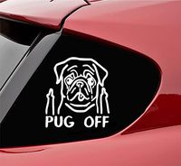 Slap-Art Funny Pug Off Vinyl Decal Sticker Dog pet Rescue (White)