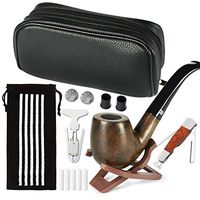 ISSEVE Tobacco Smoking Pipe Set, Handmade Wood Pipe PU Leather Black Tobacco Pouch with Accessories Tool Pipe Cleaners Filters Scraper Bits Metal Balls and Small Velour Bag