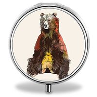 Medicine Pill Boxes Bear Unique Round Portable 3 Compartment Metal Pocket Pill Bottle