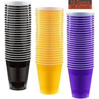 18 oz Party Cups, 96 Count - Black, Sunshine Yellow, Purple - 32 Each Color