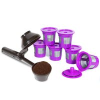 2-Item Bundle: 6-Pack Cafe-Save Reusable Filters + EZ-Scoop 2 Tbsp Coffee Scoop with Integrated Funnel for Refillable K-Cup Pod Capsule