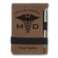 Mini Notepad, MD Medical Doctor, Personalized Engraving Included (Dark Brown)
