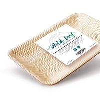Rectangular Palm Leaf Plates 9.5 x 6 Inch, 25 Pack. Natural, Eco-friendly, Plastic-Free Disposable Party Pack by Wild Leaf Tableware