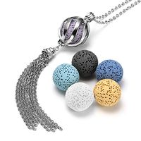 Top Plaza Womens Lava Rock Stone Aromatherapy Essential Oil Diffuser Necklace Twisted Ball Locket Pendant Fashion Long Tassel Necklaces Jewelry with 6 Lava Stone Balls - Silver