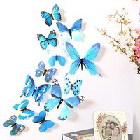 12pcs Decal Wall Stickers Home Decorations 3D Butterfly Rainbow - HHmei 12 Butterfly Sets H-023 (Blue)