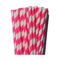 Hot Pink Striped Paper Straws- For Weddings Birthday Parties Baby Showers Bridal DIY Vintage Themes (50 Count)