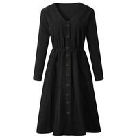 Women Dress,DEATU Women's V Neck Button Solid Dress Long Sleeve Beach Long Dress with Pockets(Black,Size S)