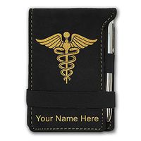 Mini Notepad, Caduceus Medical Symbol, Personalized Engraving Included (Black)