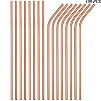 Sunwinc Reusable Metal Straws 100 Pieces,8.5''10.5'' Stainless Steel Straws for 20oz 30oz Tumbler Yeti Cup,6mm Diameter Drinking Straws Bulk For Wholesale(50 Straight+50 Bent) (100pcs Rose Gold-8.5")