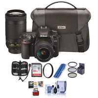 Nikon D7500 DSLR with AF-P DX NIKKOR 18-55mm VR and 70-300 ED VR Lenses, Bag - Bundle with 32GB SDHC Card, Cleaning Kit, Card Reader, 55mm Filter Kit, 58mm UV Filter, Memory Wallet, Mac Software
