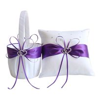 Awtlife 2pcs Sets Flower Girl Basket and Ring Pillow Purple Wedding Decor