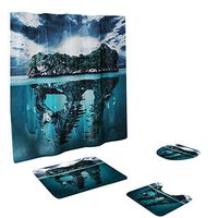 YAYUMI Pack of 4 Landscape Printing Non Slip Toilet Polyester Cover Mat Set Bathroom Shower Curtain