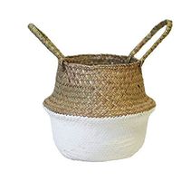Libobo Seagrass Wicker Basket Wicker Basket Flower Pot Folding Basket Dirty Baskets (White)