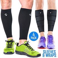 Calf Compression Sleeves and Leg Wraps (4 Piece) Shin Splint Support, Calve Guards for Men and Women - Braces Provide Healthy Circulation Pain Relief for Running, Basketball, Cycling, Maternity (S/M)