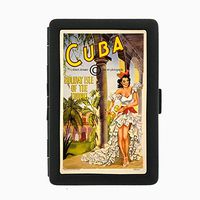 Perfection In Style Black Color Metal Cigarette Case D-204 Cuba Holiday Isle of The Tropics
