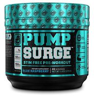 PUMPSURGE Caffeine Free Pump & Nootropic Pre Workout Supplement - Non Stimulant Preworkout Powder & Nitric Oxide Booster - 20 Servings, Blue Raspberry Flavor