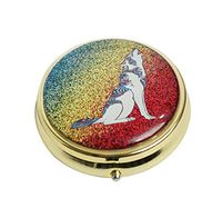 XUTAI Custom Personalized Round Stainless Steel Gold Glass Travel Pill Case Vitamin Decoration Box (Wolf)