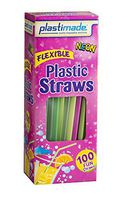 [100 Count] Plastimade Fun Colored Plastic Disposable Drinking Flexible Straws For Home, Office, Wedding, Events, Parties, Take Out, Water, Juice, Soda, Beer, Cocktails, (1 Pack)