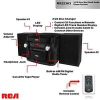 RCA (RS22363) 3-Disc CD Stereo Audio Shelf System - Digital AM/FM Tuner with Station Memory and Line-in Connectivity