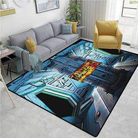 Outer Space Polka Dot Door Mats Inside, Space Ship Station Base Control Room Technology Elements Features Image, Easy Maintenance Area Rug Living Room Bedroom Carpet(8'x 10') Blue Black Orange