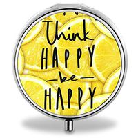 IMLONE Pill Organizer, Customized Be Happy Lemon Pill Boxes with 3 Components and Mirror for Travelling and Daily Needs