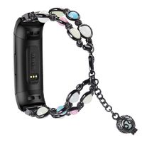 KuToo Compatible with Fitbit Charge 3 Bands/Charge 3 SE Bands, Adjustable Stainless Steel Wristband Light Luminous Pearl Bracelet with Essential Oil/Perfume Storage Pendant (Black)