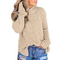 KaiCran Fashion Women's Fall Winter Blouse Long Sleeve Side Split Loose Casual Pullover Tunic Tops (Beige, M)