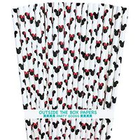 Mickey and Minnie Mouse Inspired Paper Straws - Mouse Ears Pattern - Black Red White - 7.75 Inches - 100 Pack - Outside the Box Papers Brand