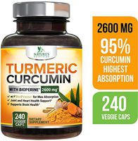 Turmeric Curcumin with Bioperine 95% Curcuminoids 2600mg with Black Pepper for Best Absorption, Made in USA, Best Vegan Joint Support, Turmeric Supplement Pills by Natures Nutrition - 240 Capsules